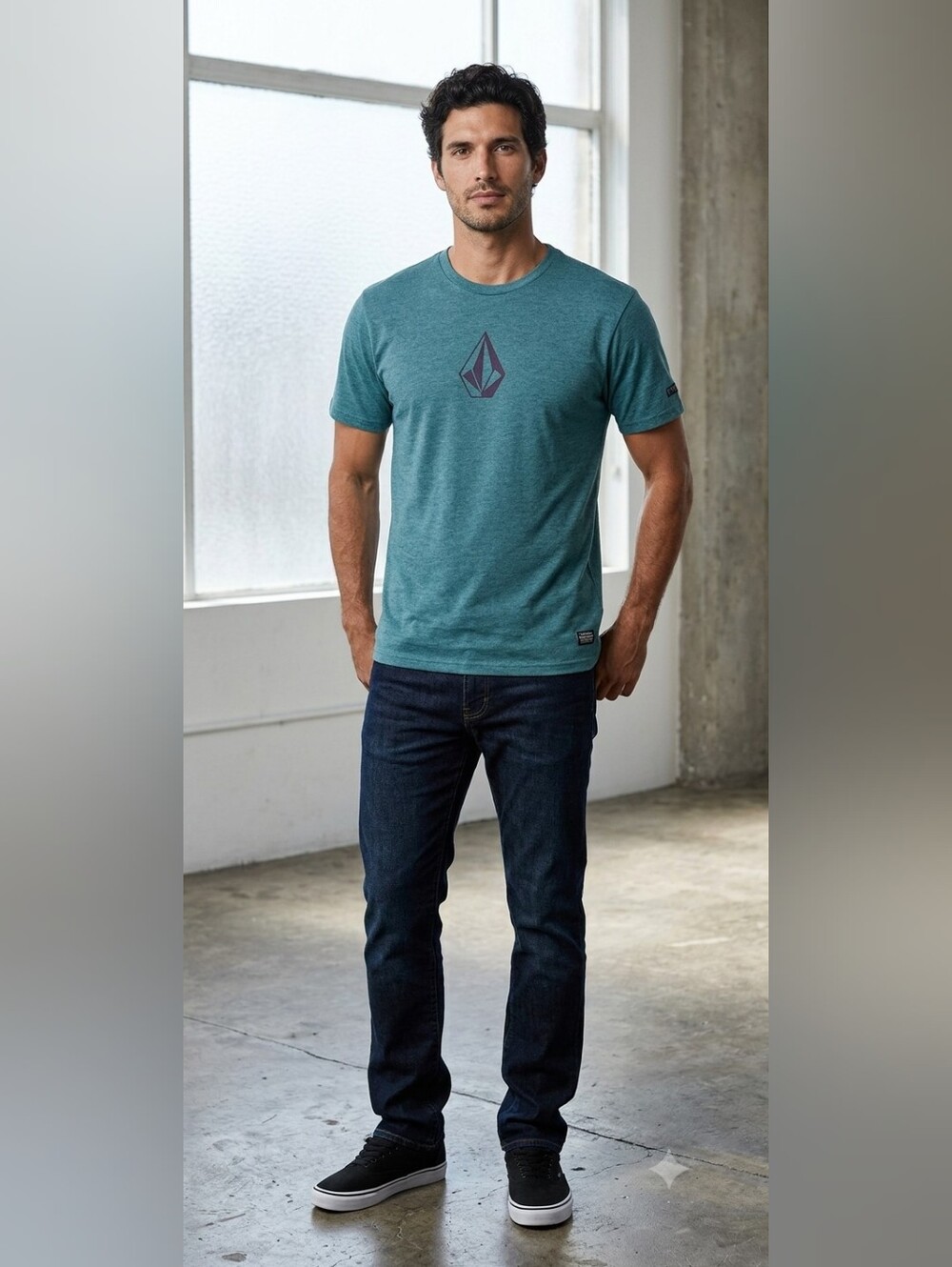 ​Volcom Stone Logo Heather Teal Blue Men's T-Shirt XXL